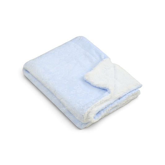 LIGHT BLUE CLOUD, MOON & STAR EMBOSSED WITH SHERPA BACKING BLANKET