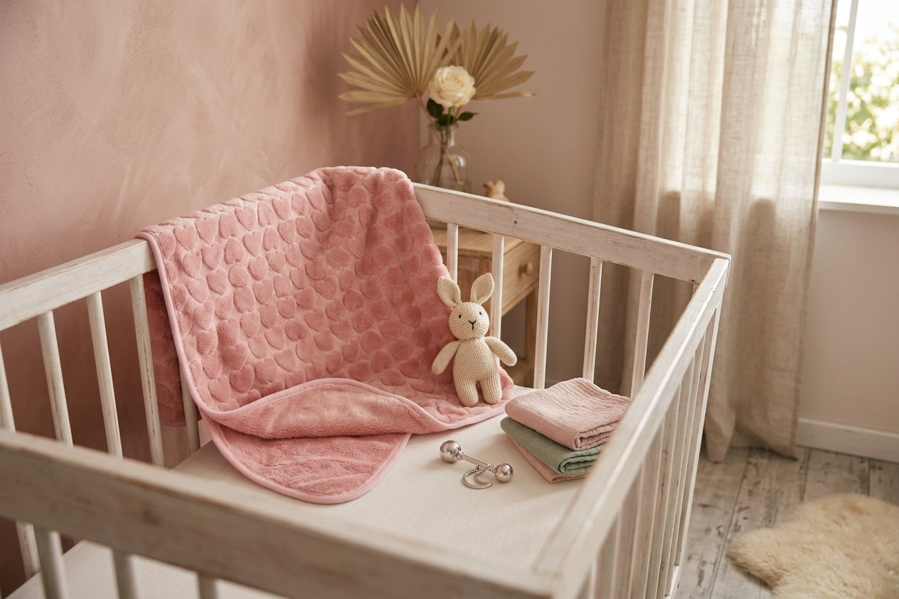 DUSTY PINK HEART EMBOSSED BLANKET