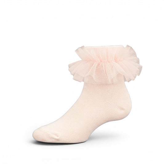 PINK TULLE RUFFLE ANKLE GIRL SOCKS PK-2
