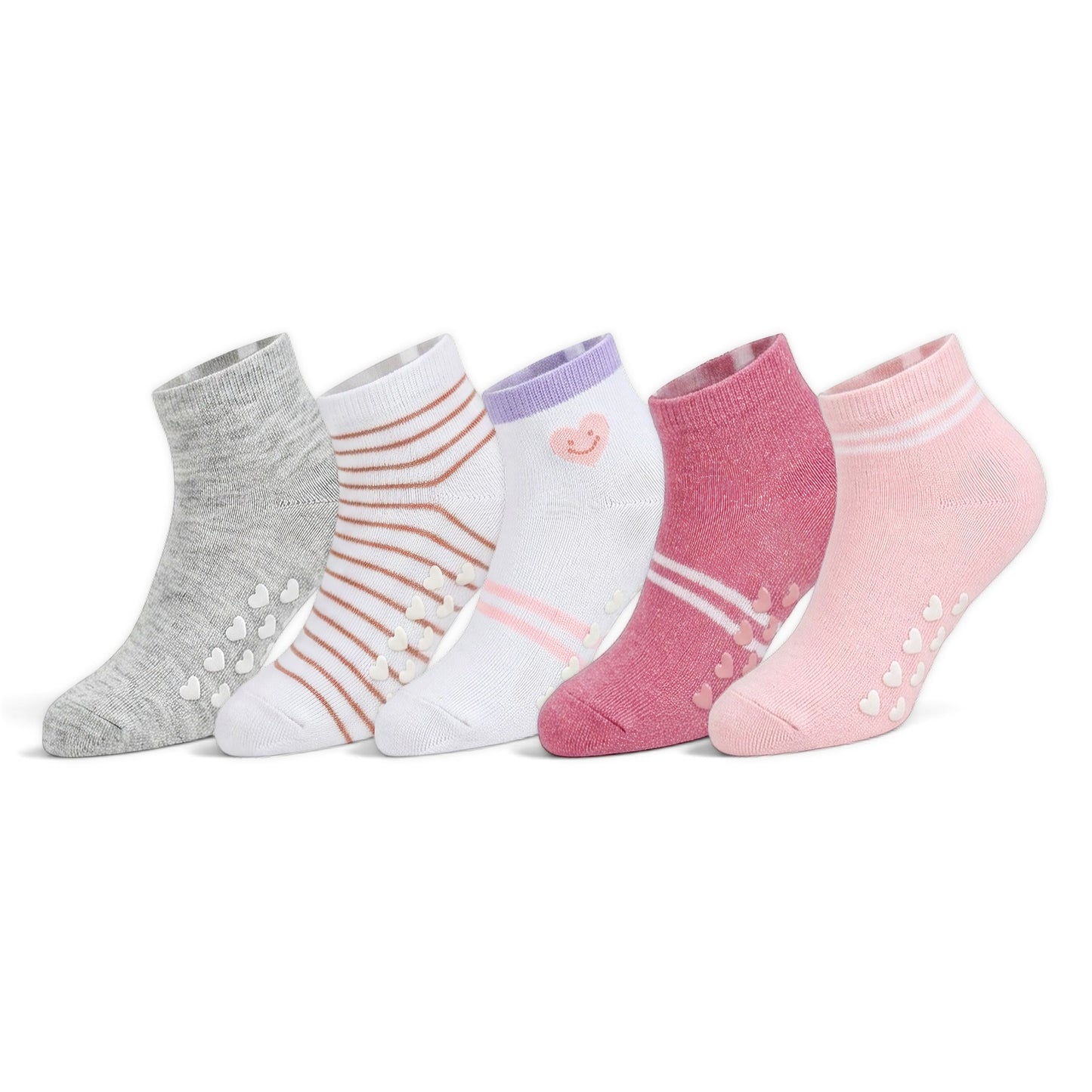 STRIPE & HEART GRIP GIRL SOCKS PK-5