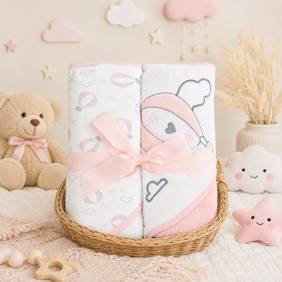 PINK HOT AIR BALLOON THEME HOODED BATH TOWEL PK-2