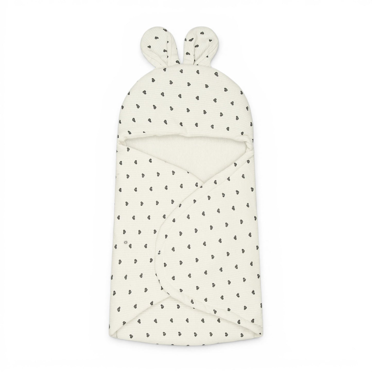 WHITE COTTON HOODED CARRY NEST WITH HEARTS