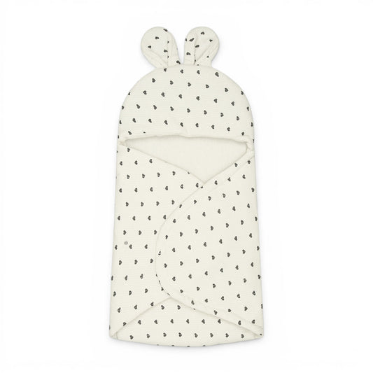 WHITE COTTON HOODED CARRY NEST WITH HEARTS