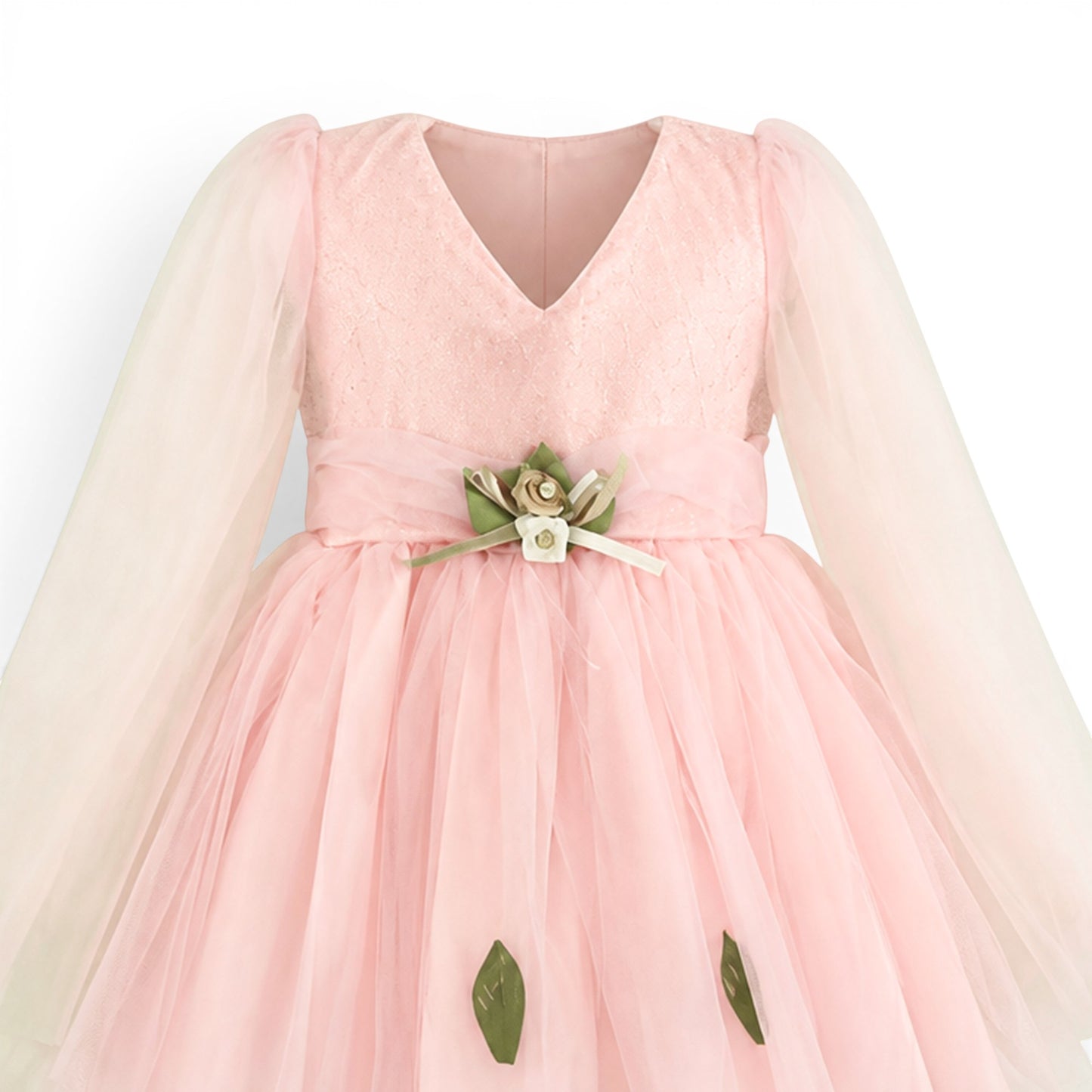 PINK ROSE LEAF BABY GIRL FANCY FROCK GIFT SET