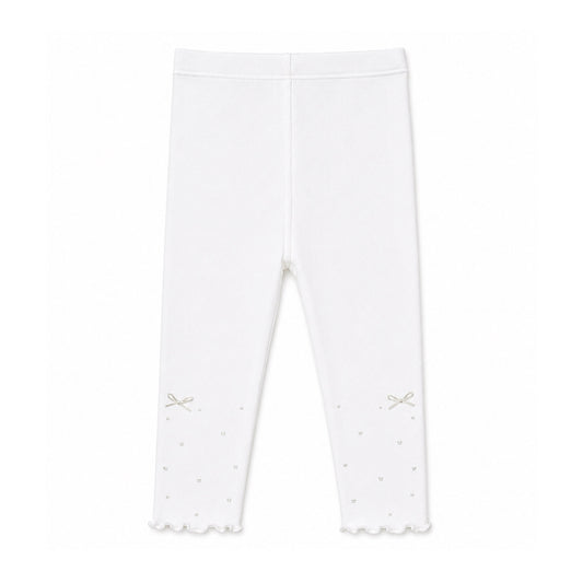 WHITE RIBBED BOW TROUSERS