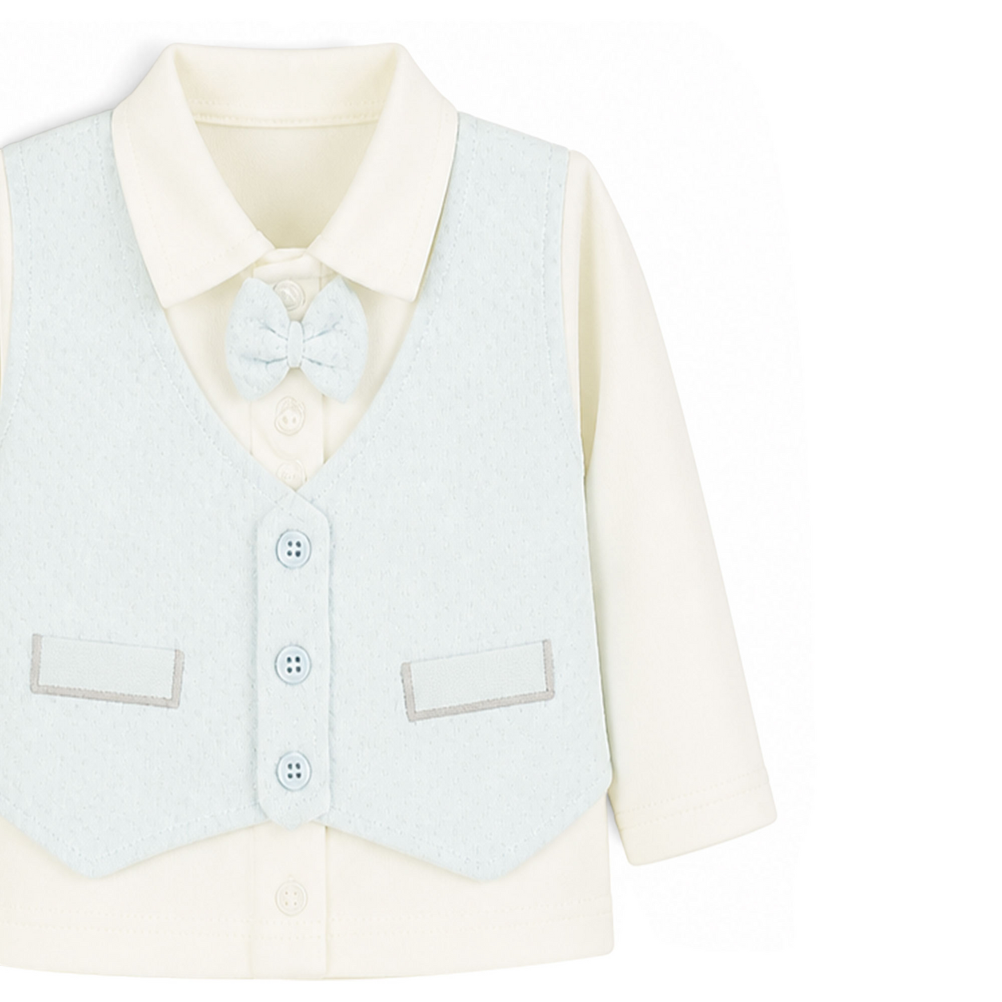 CREAM AND LIGHT BLUE VEST-STYLE BABY BOY GIFT SET