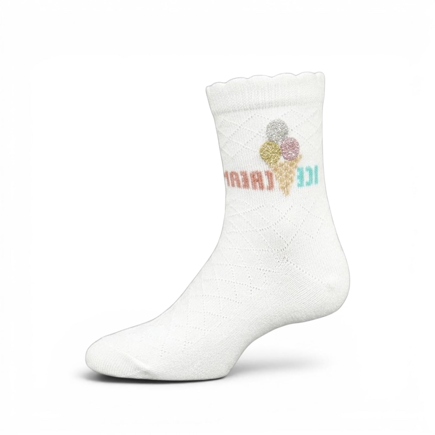 WHITE "ICE CREAM" SOCK GIRL SOCKS PK-2