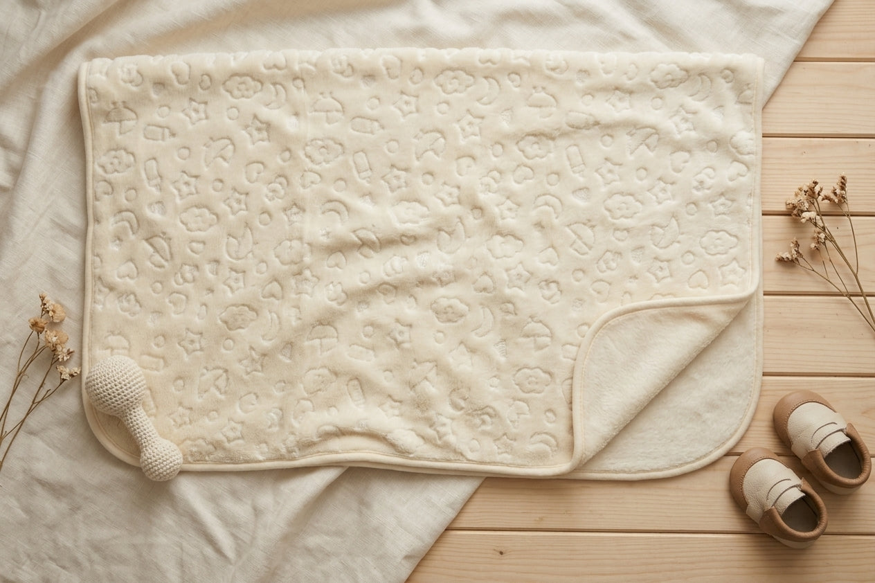 CREAM BABY ICONS EMBOSSED BLANKET