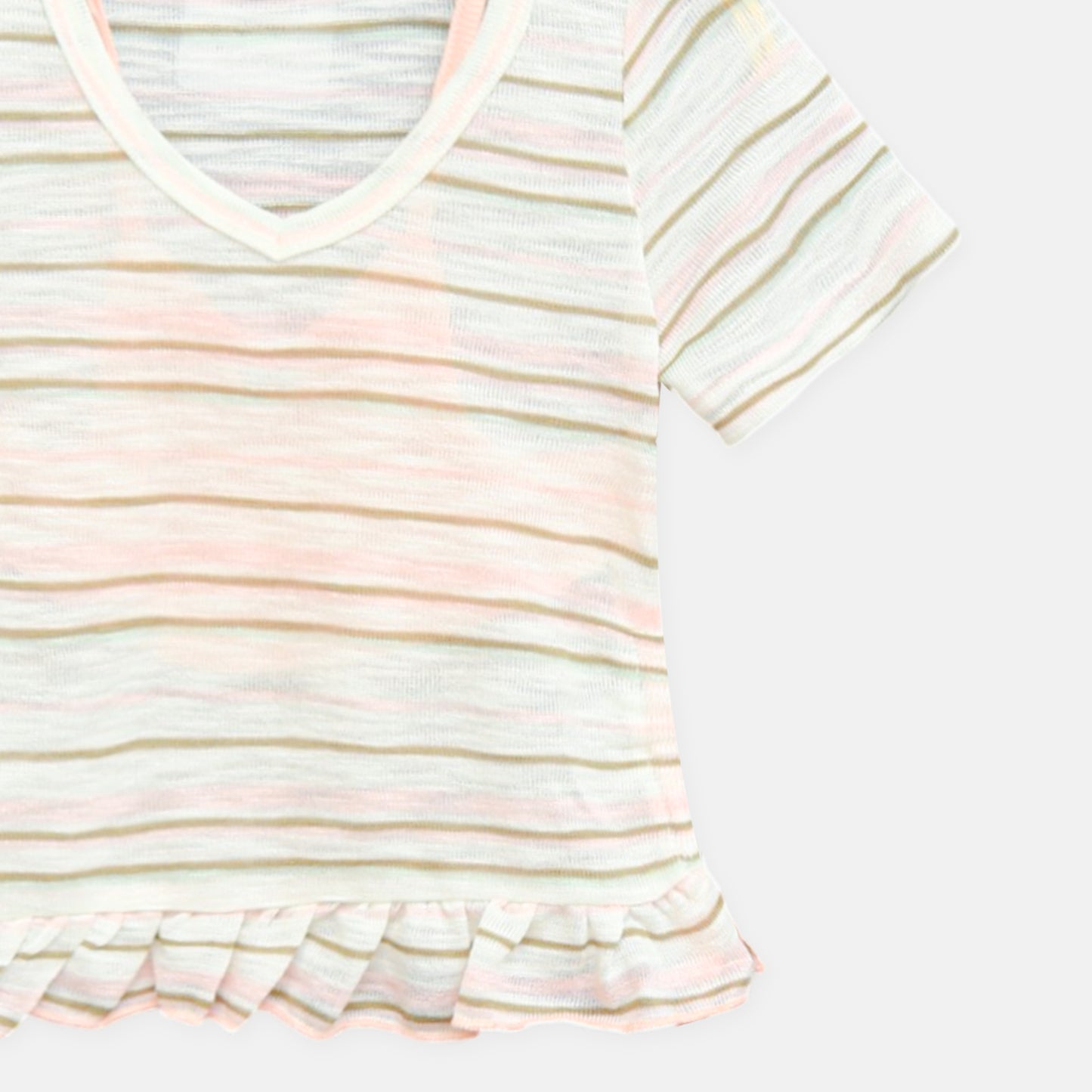 Pink Multi-Stripe Ruffle Tee
