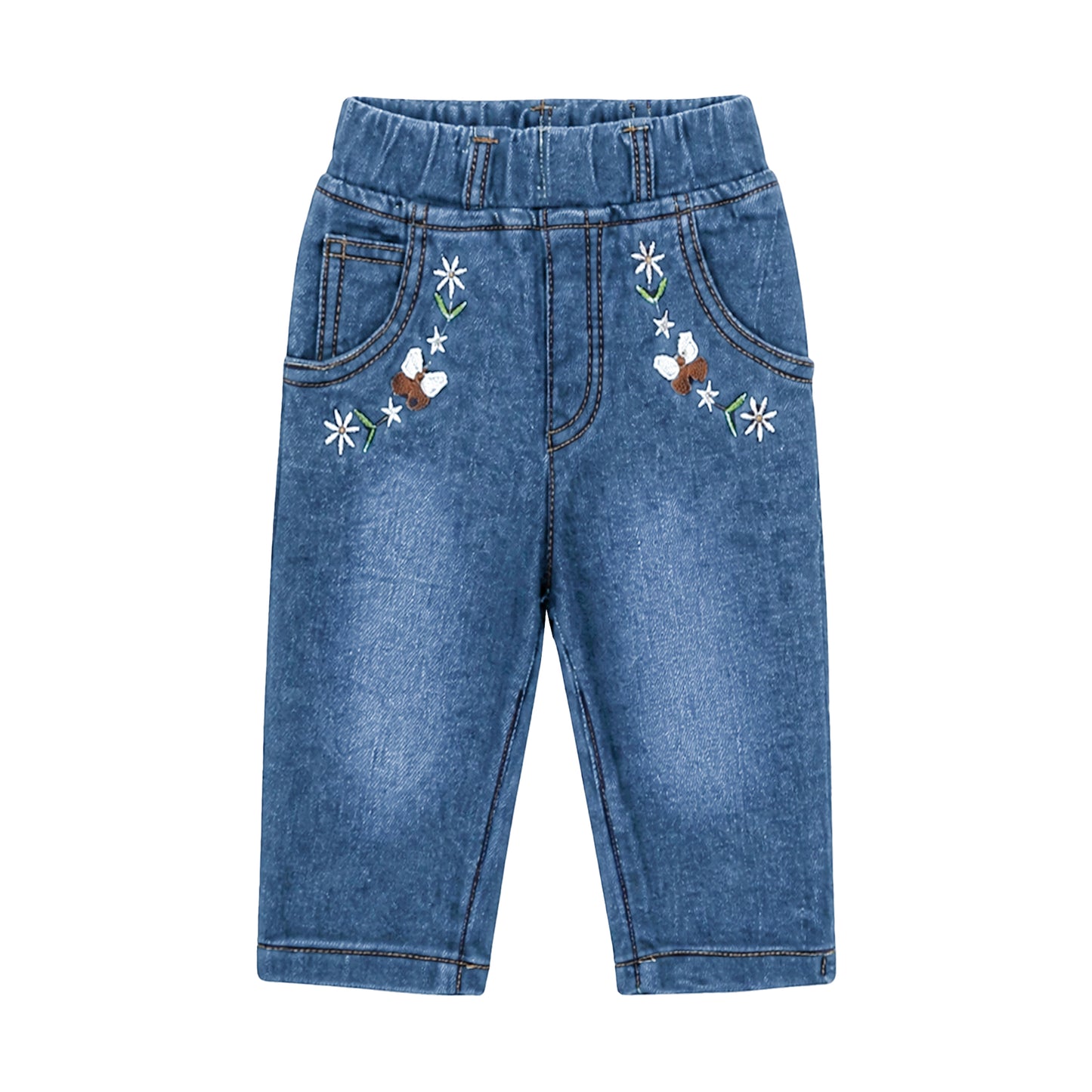 BABY GIRL LIGHT WASH EMBROIDERED DENIM JEANS (CAPRI)