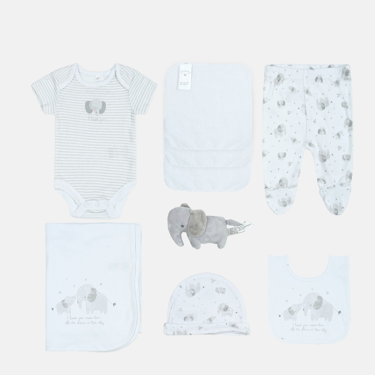 Elephant Friends Gift Set Grey/White Pk-9