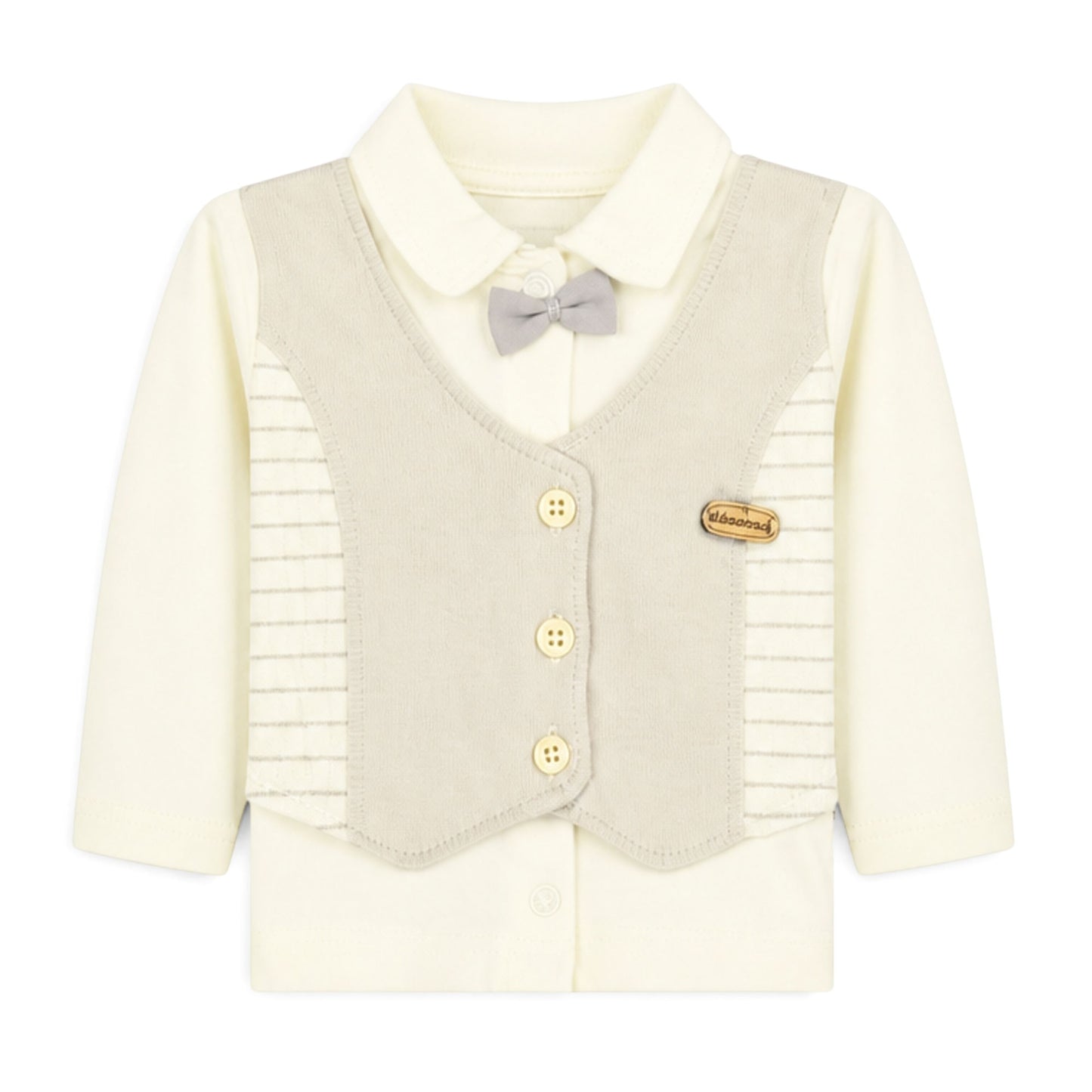 CREAM AND GREY VEST-STYLE BABY BOY GIFT SET