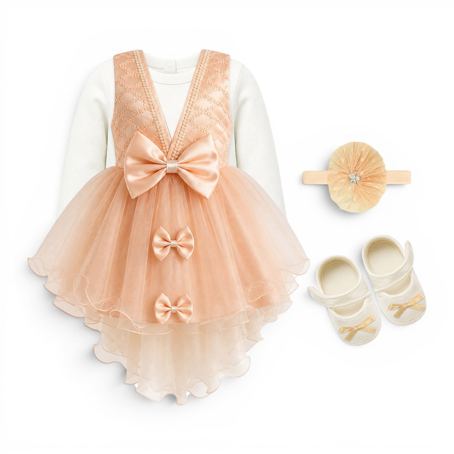 PINK BOW BABY GIRL FANCY FROCK GIFT SET