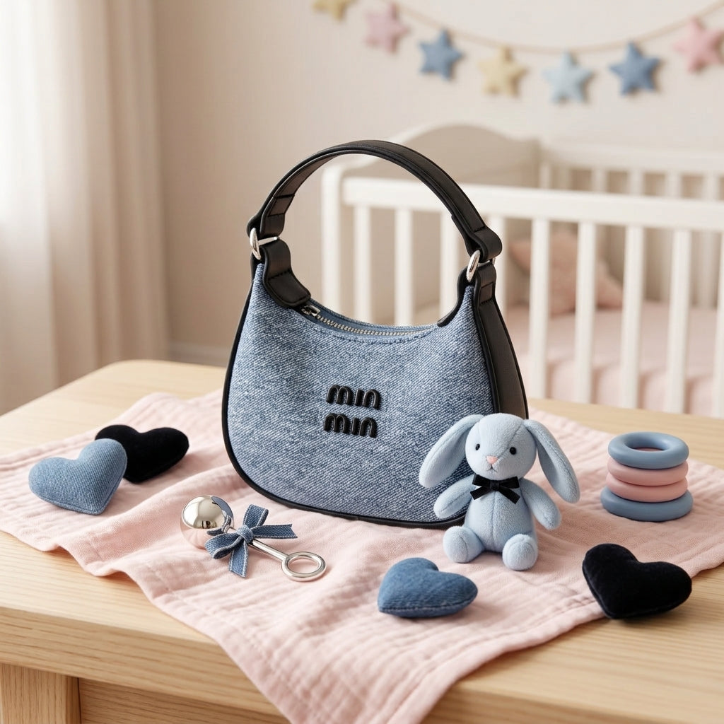 Stylish Denim-Effect Mini Shoulder Bag
