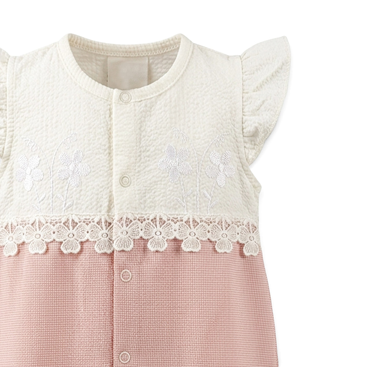 BABY GIRL LACE TRIM & FLORAL EMBROIDERY ROMPER