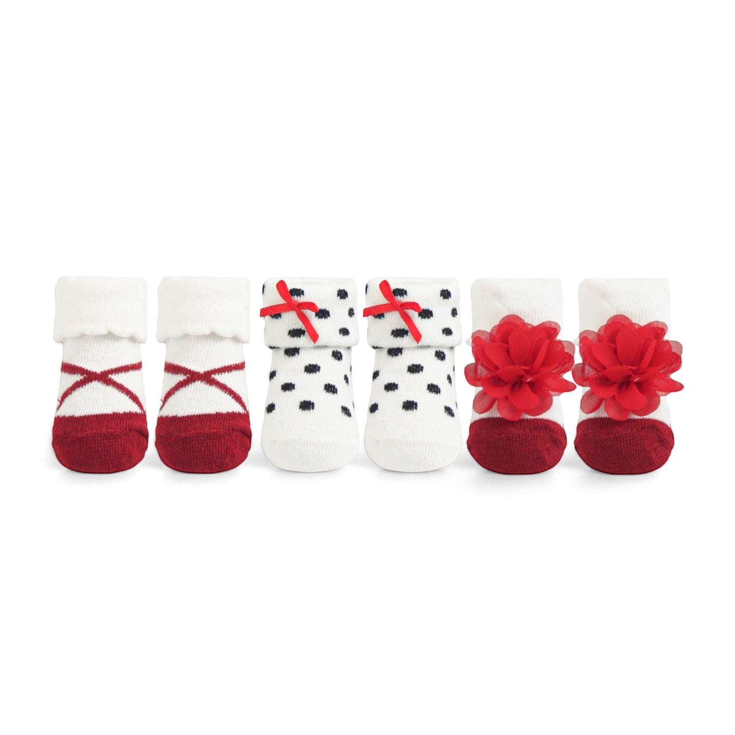 BABY DECORATIVE FLOWER & DOT  BOOTIES PK-3