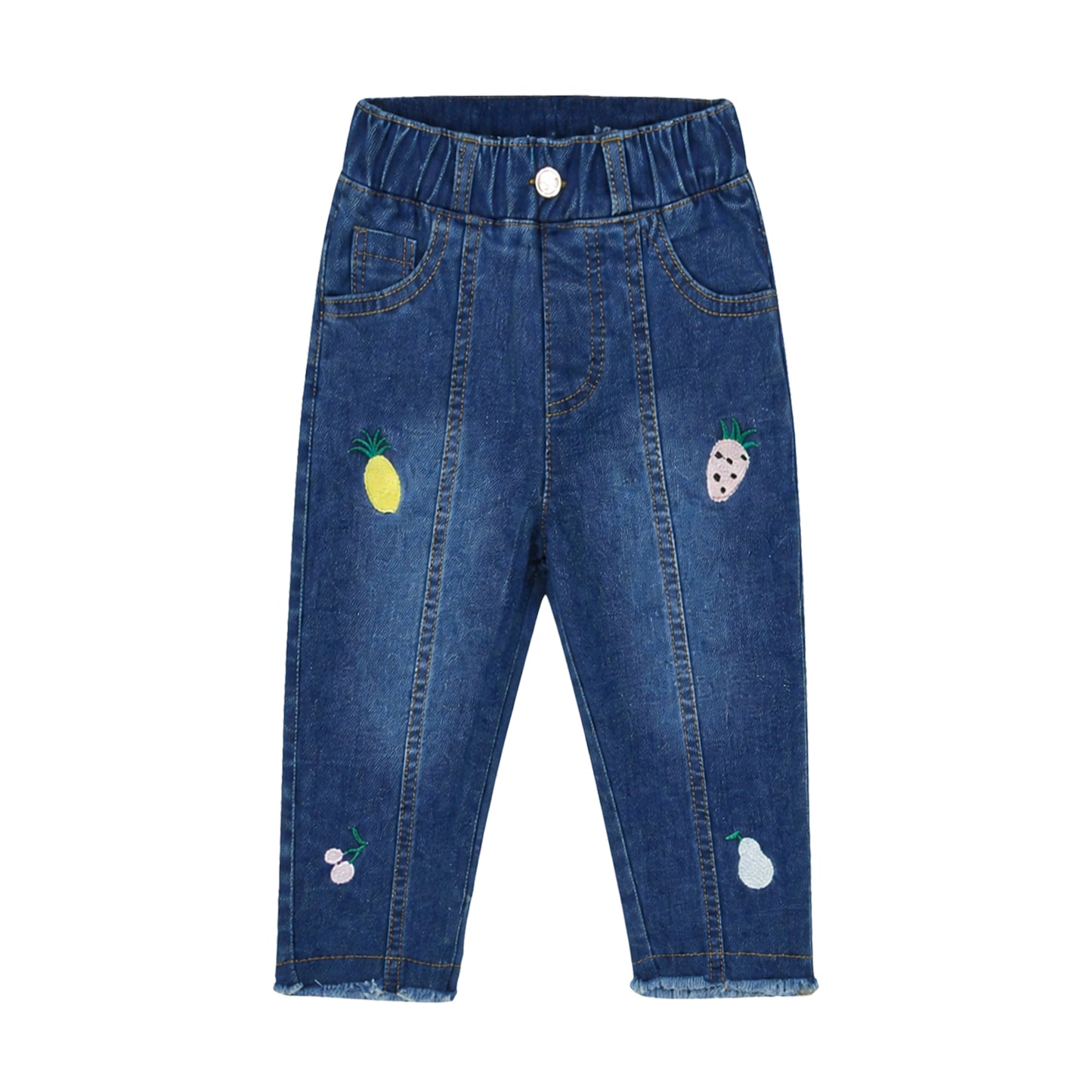 BABY GIRL LIGHT WASH FRUIT-EMBROIDERED JEANS