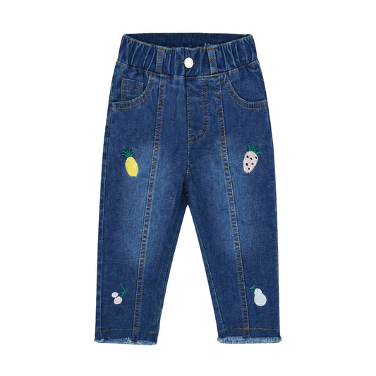 BABY GIRL LIGHT WASH FRUIT-EMBROIDERED JEANS