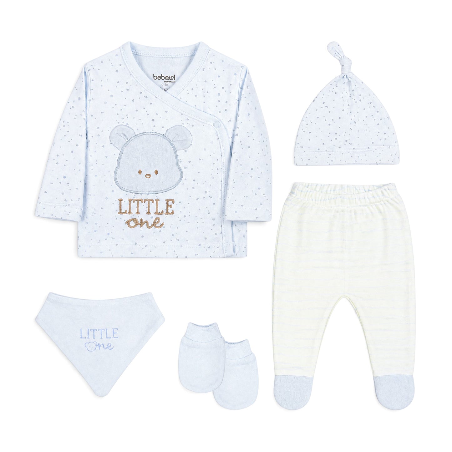 BLUE AND WHITE "LITTLE ONE" BEAR BABY BOY GIFT SET
