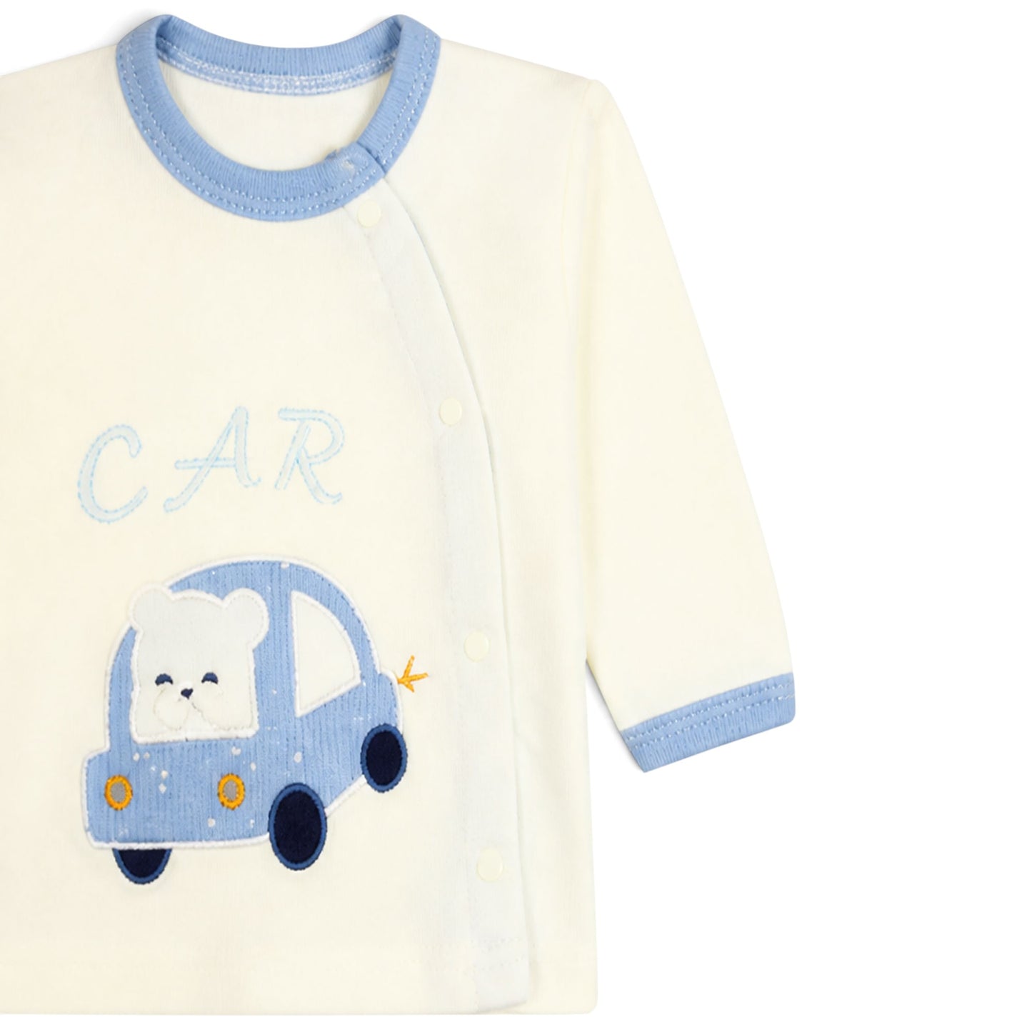 CREAM AND BLUE "CAR" BEAR BABY BOY GIFT SET