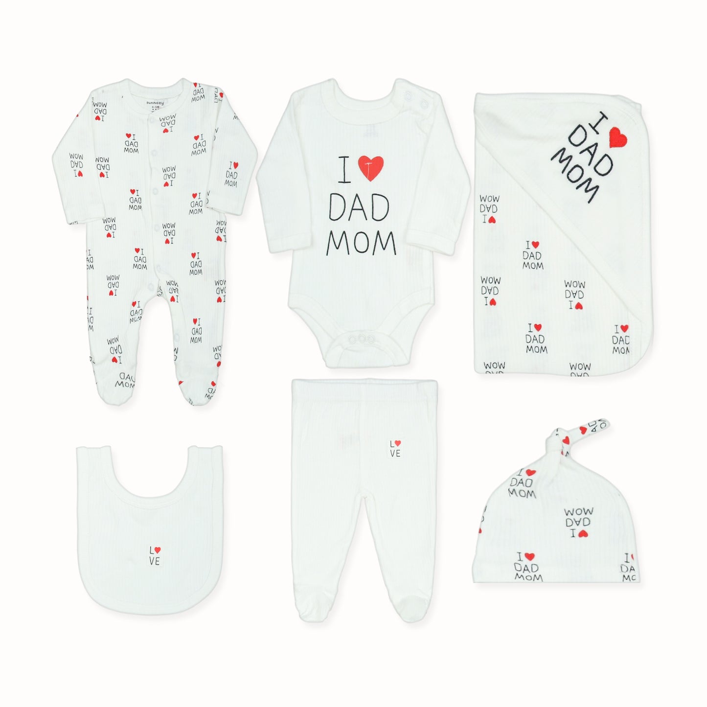 "I LOVE DAD & MOM" 5-PIECE LAYETTE SET (WHITE/RED) GIRL