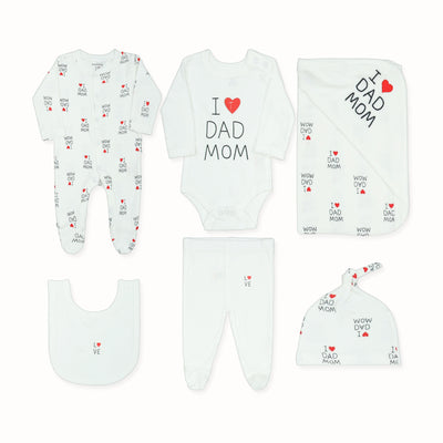"I LOVE DAD & MOM" 5-PIECE LAYETTE SET (WHITE/RED) GIRL