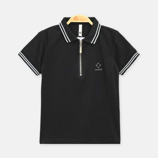 Black Zip-Neck Polo Shirt