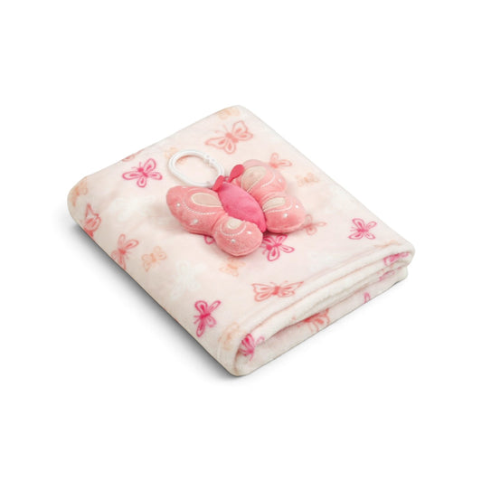 LIGHT PINK BUTTERFLY PRINT WITH MATCHING TOY BLANKET
