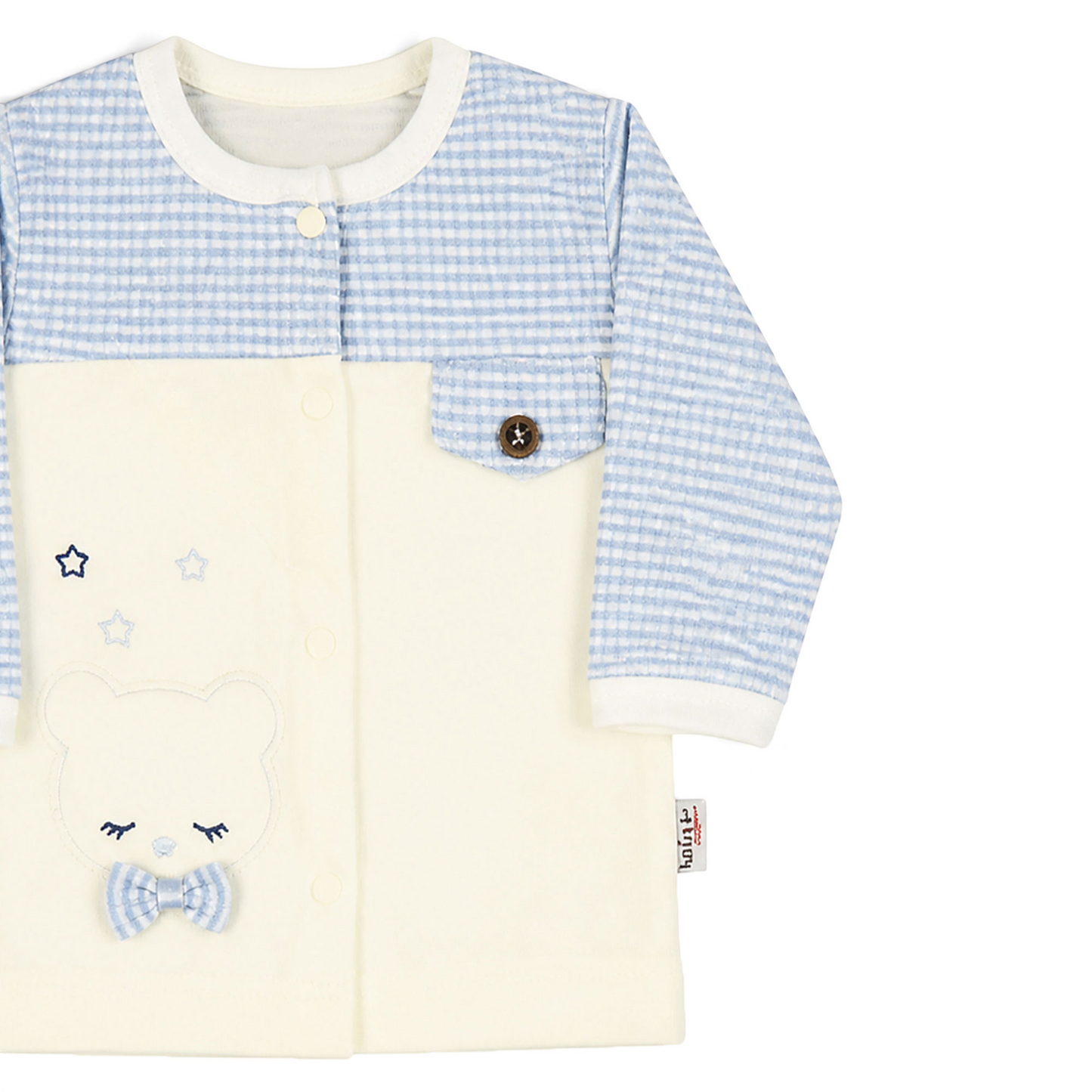 BLUE STRIPE AND CREAM TEDDY BEAR BABY BOY GIFT SET
