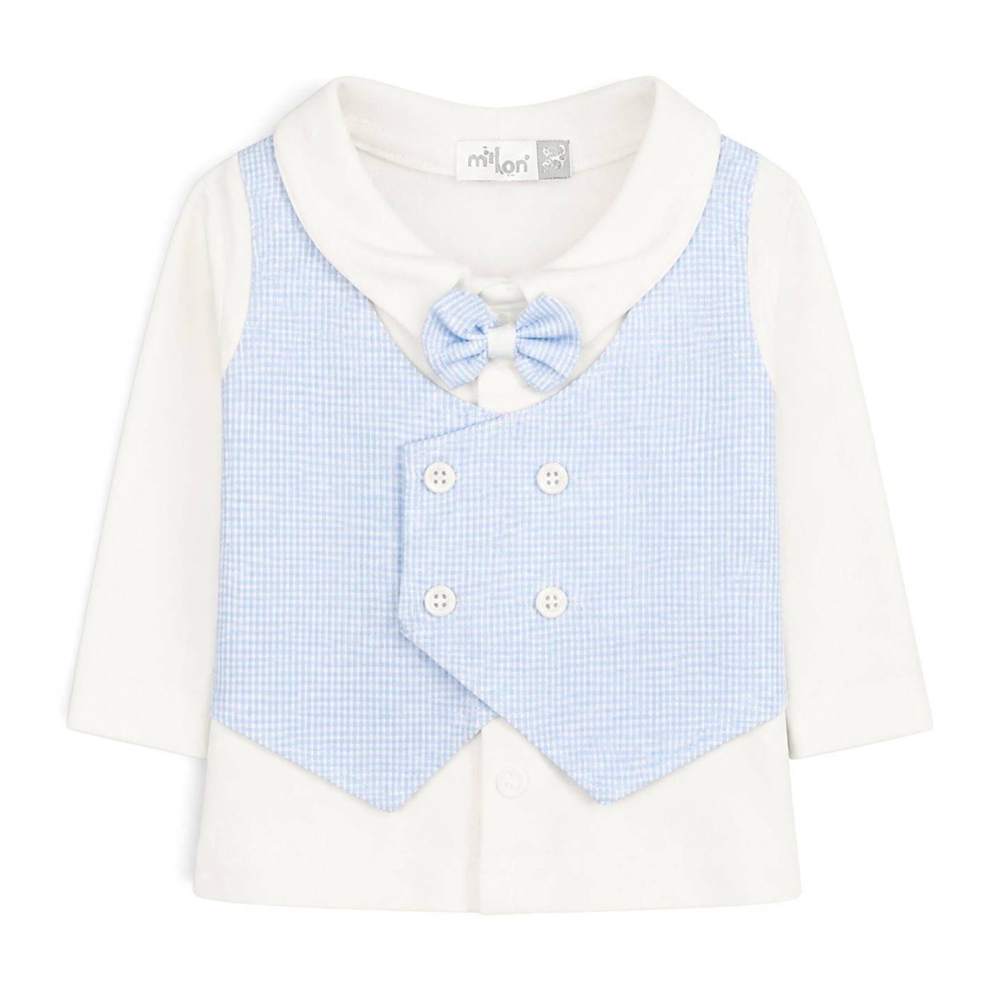 CREAM AND BLUE GINGHAM VEST BABY BOY GIFT SET