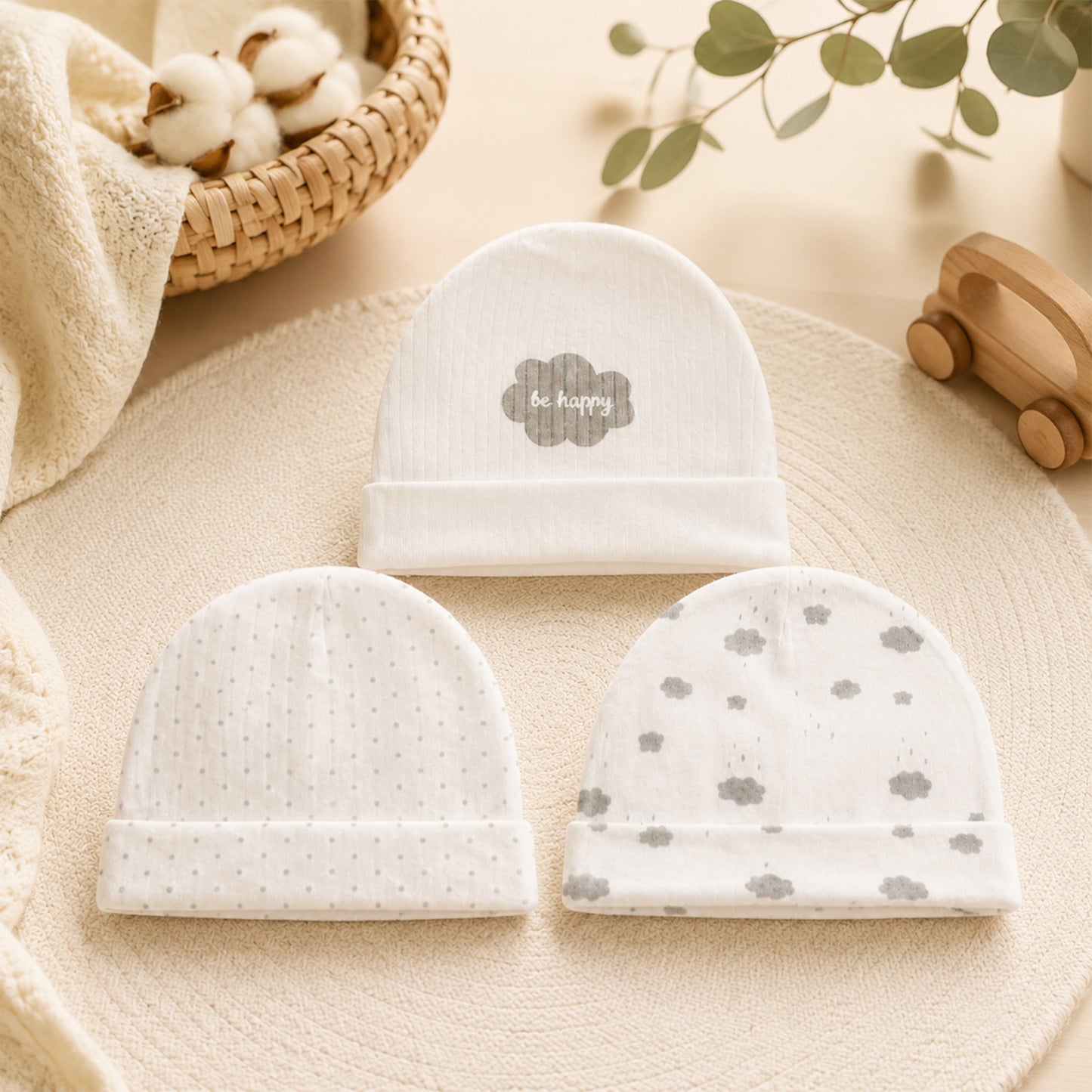 CLOUD-THEMED INFANT BABY CAPS PK-3