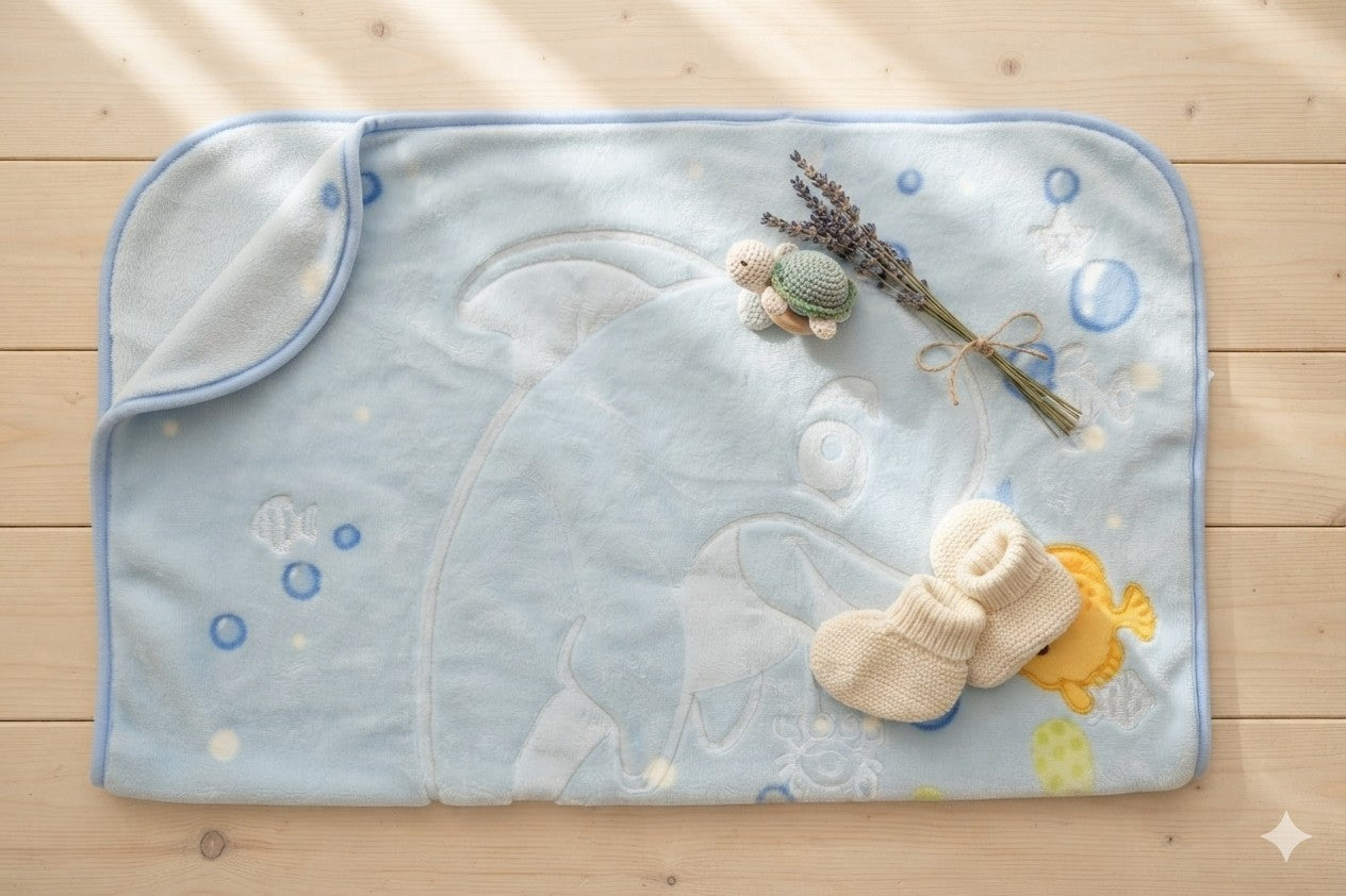 LIGHT BLUE DOLPHIN EMBOSSED BLANKET