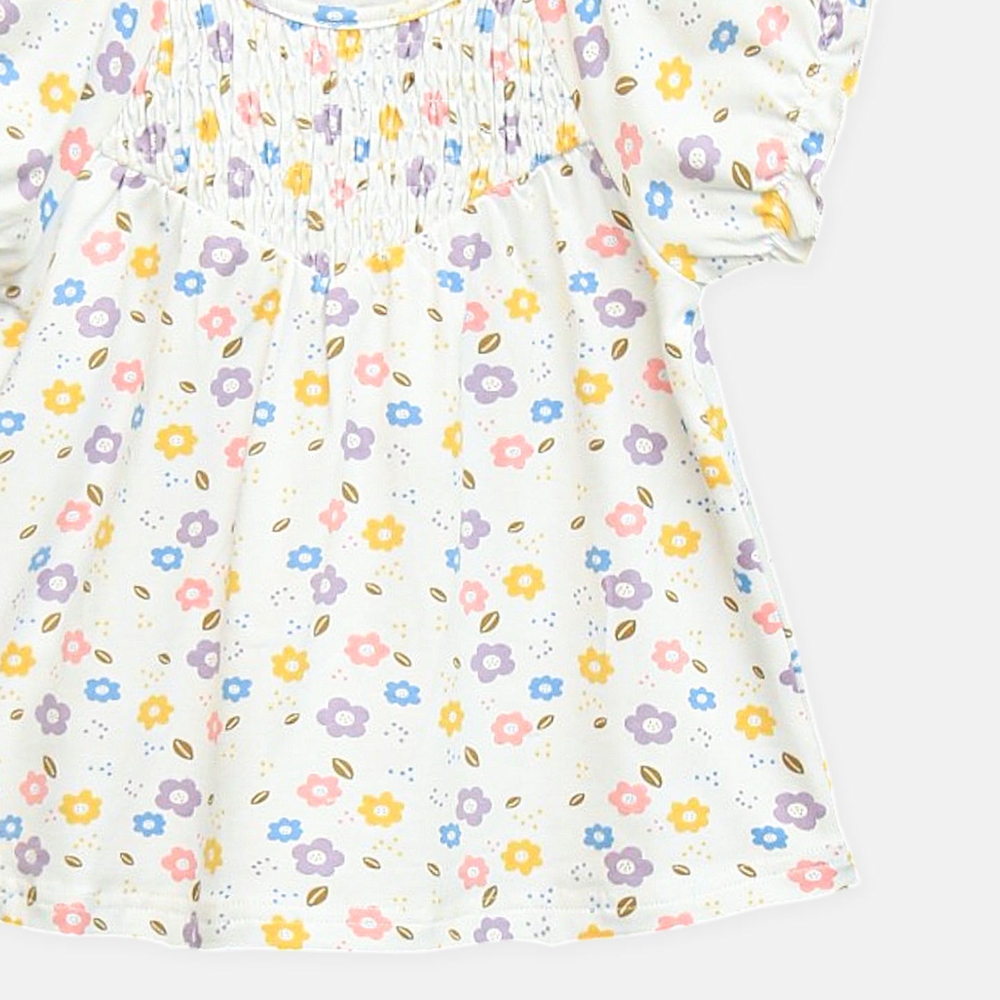 Pastel Floral Smocked Top White