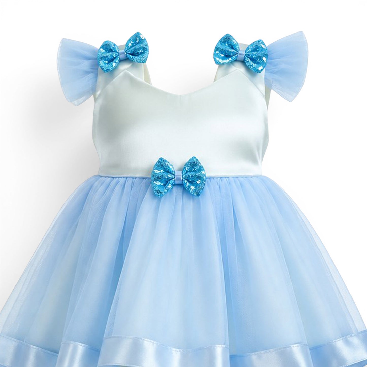 BLUE SEQUIN BOW BABY GIRL FANCY FROCK GIFT SET