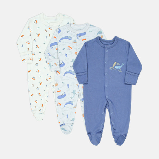 Ocean Friends Blue Sleepsuits Pk-3