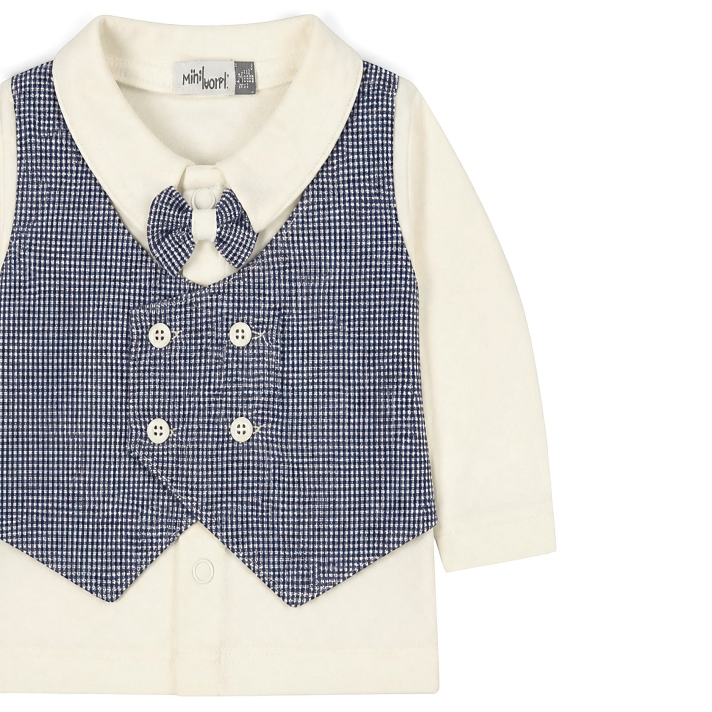 CREAM AND NAVY BLUE GINGHAM VEST BABY BOY GIFT SET