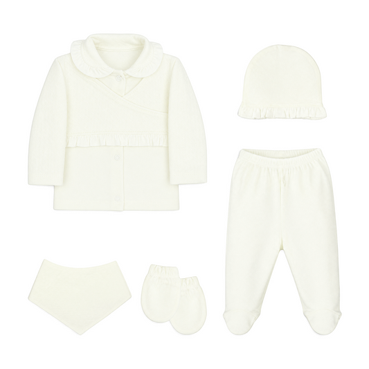 CREAM RUFFLE-ACCENT BABY GIRL GIFT SET