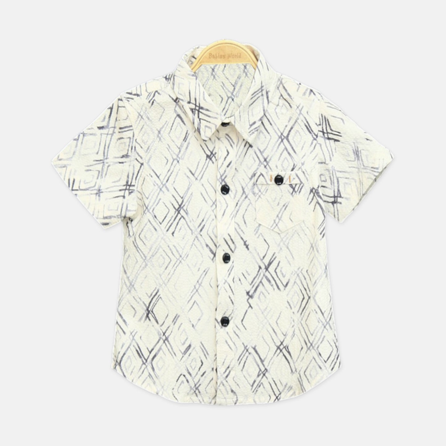 Cream And Blue Abstract Print Shirt