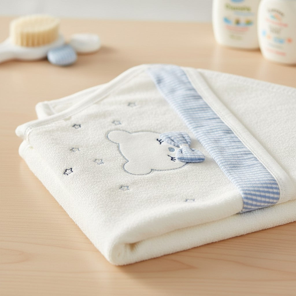 SLEEPING TEDDY HOODED BATH TOWEL