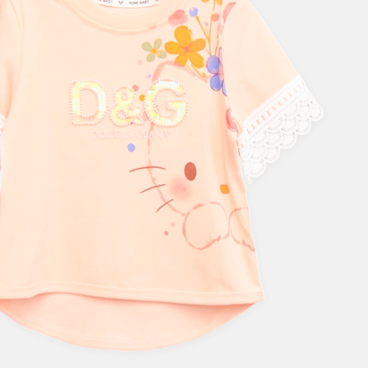 Hello Kitty Lace Sleeve Tee Peach