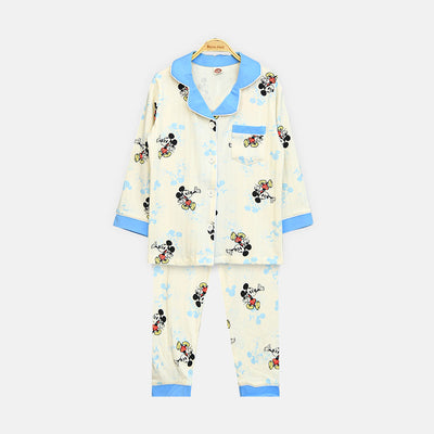 Boy Mickey Mouse Ribbed Button-Up Nightsuit