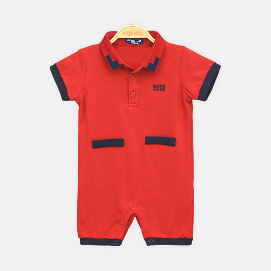 Red & Navy Blue Polo Boy Romper