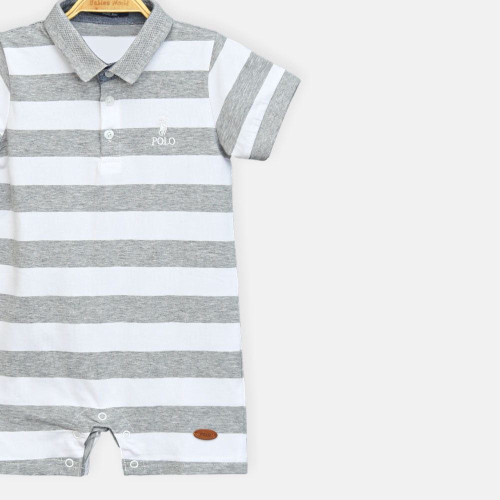 Grey & White Polo Boy Romper