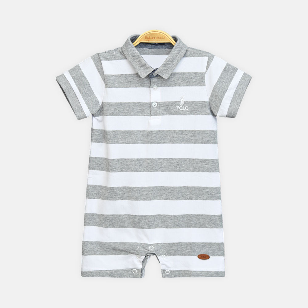 Grey & White Polo Boy Romper