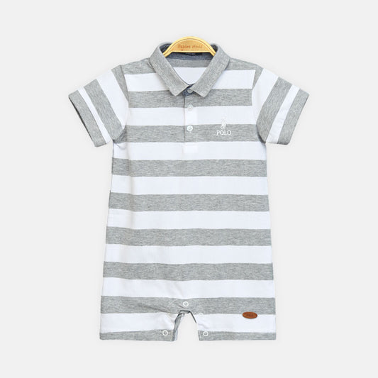 Grey & White Polo Boy Romper