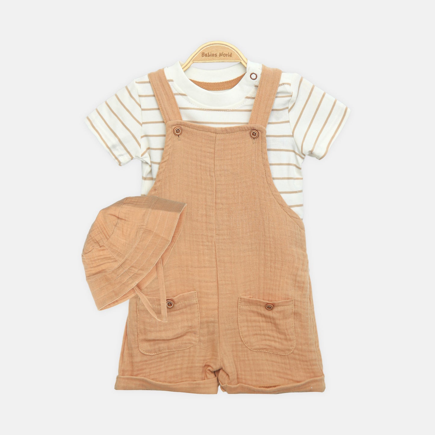 Light Rust Striped Romper & Hat Set