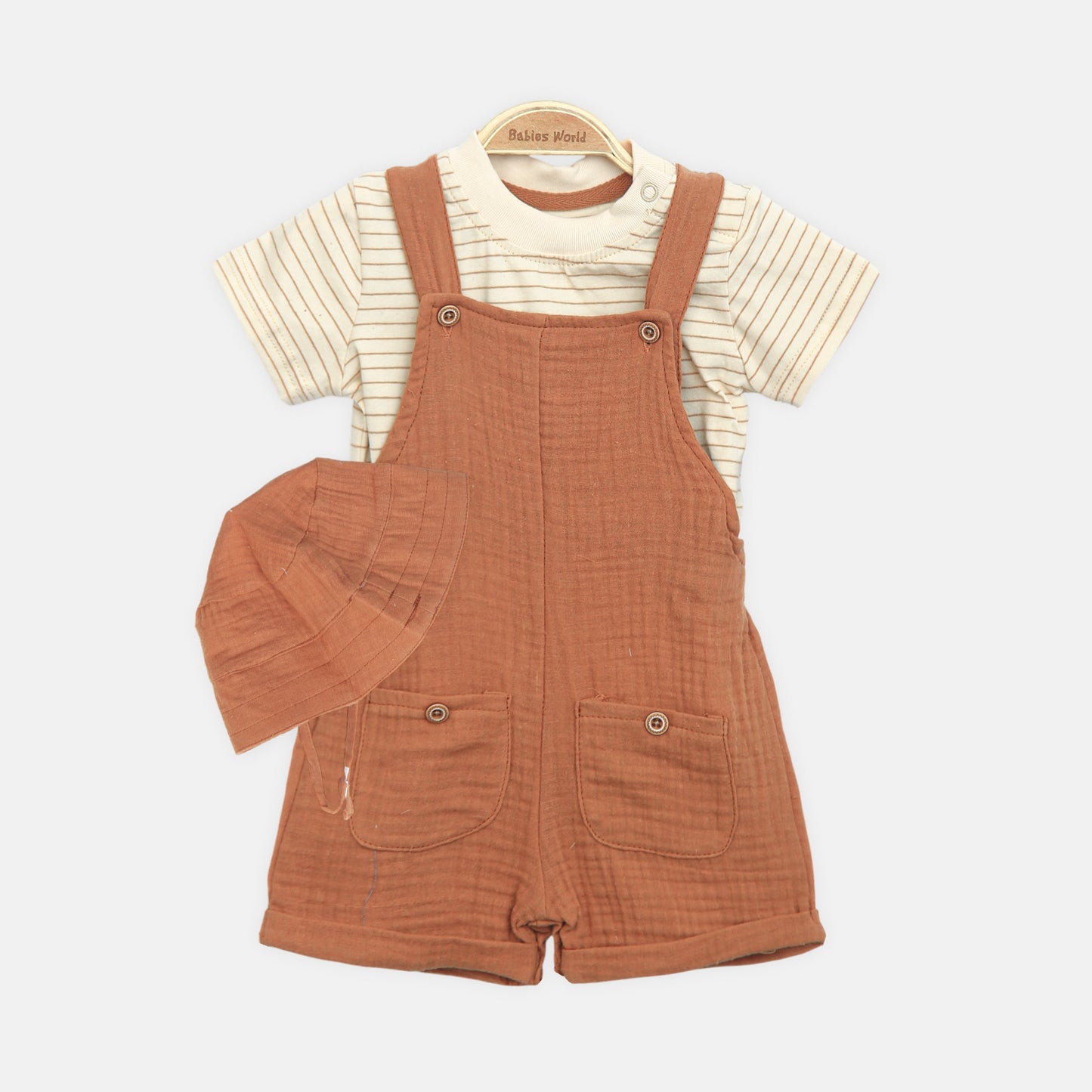 Rust Striped Romper & Hat Set