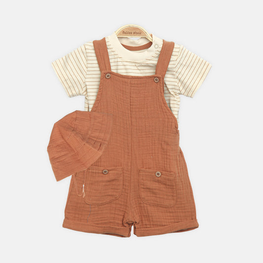 Rust Striped Romper & Hat Set