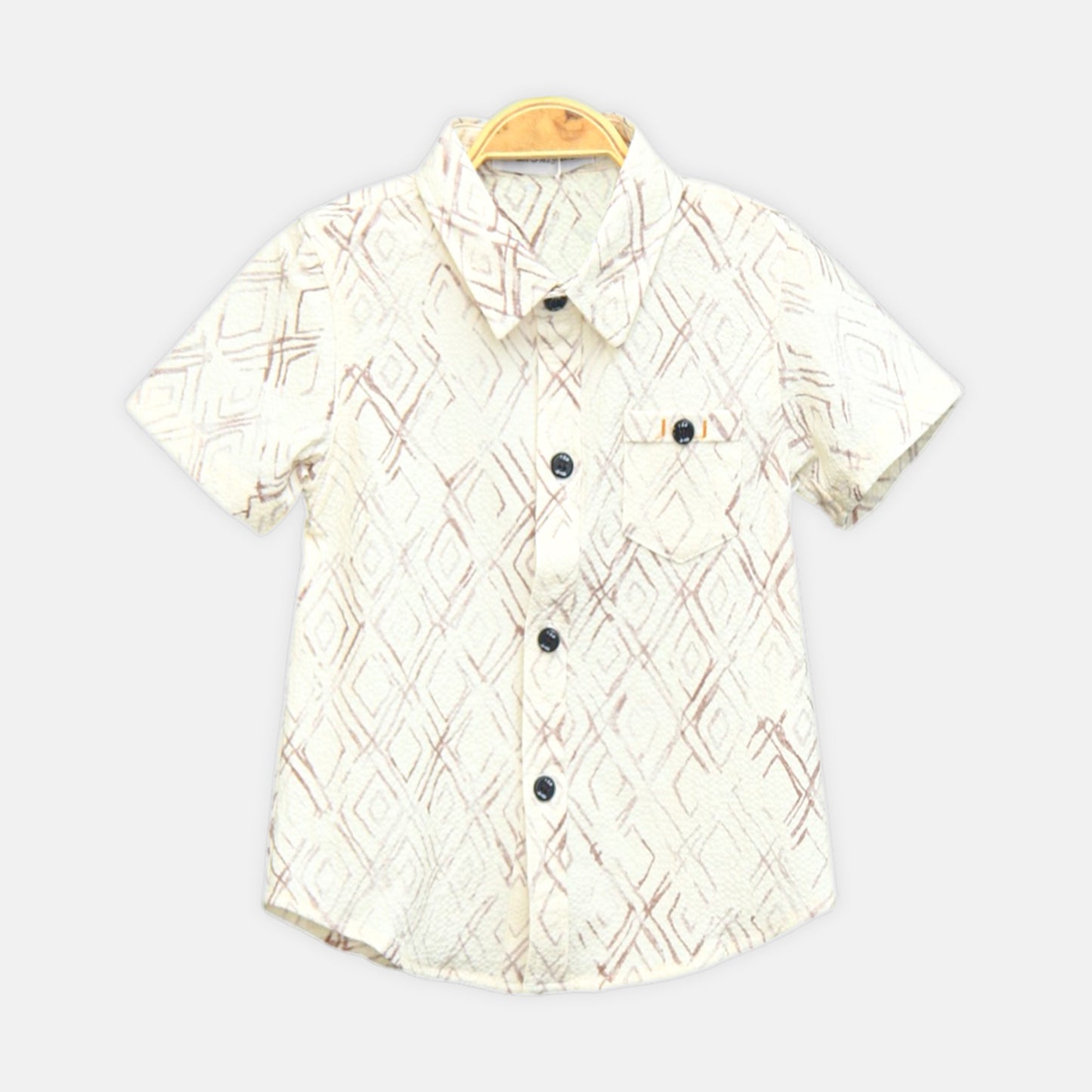 Cream And Brown Abstract Print Shirt