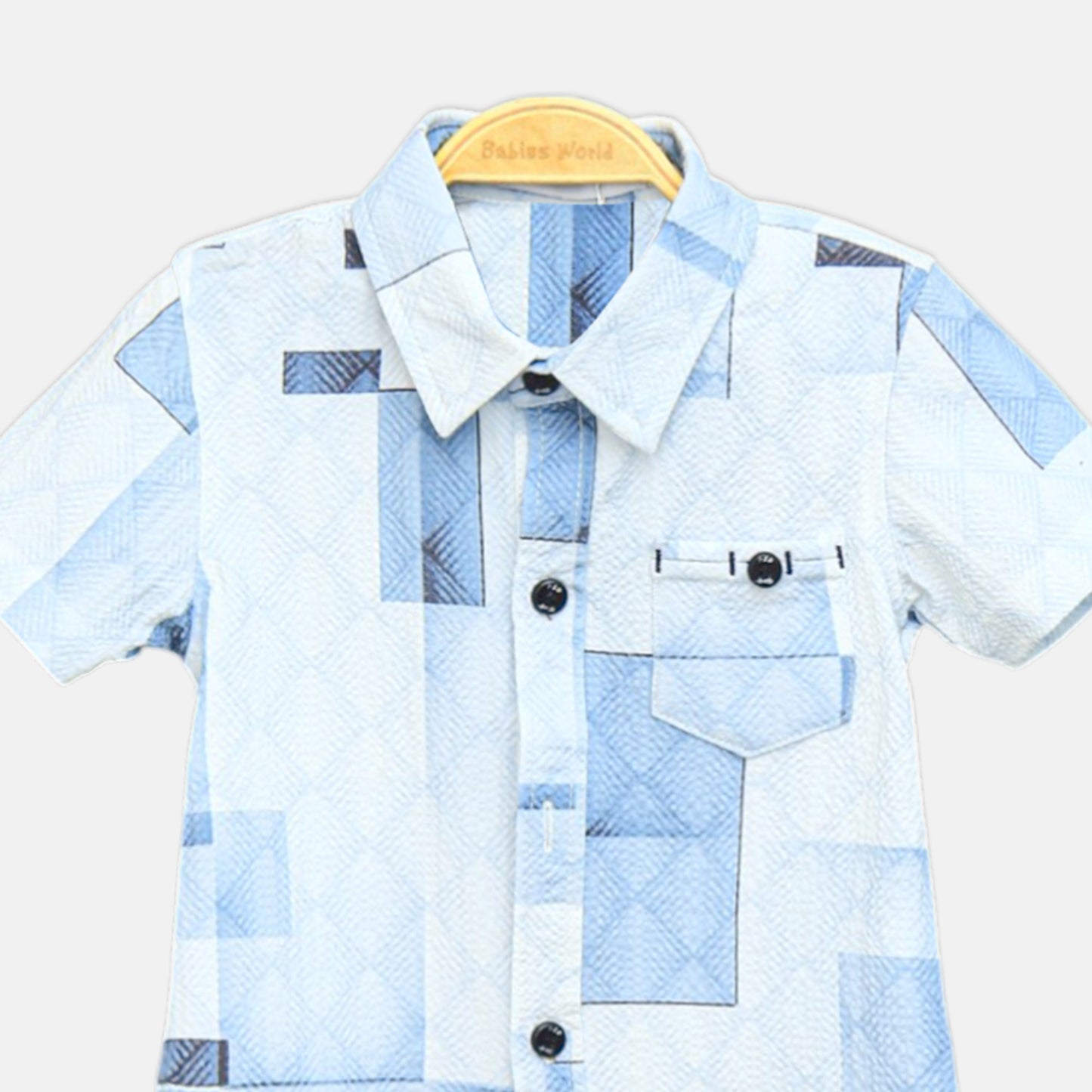 Blue Patchwork Textured Shirt